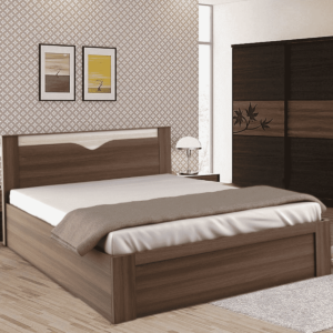 Omsok Crescent Queen Size Bed with Storage in Dark Acacia Finish by Fern India