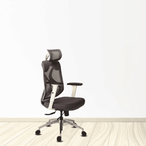 Nez High Back Ergonomic Chair in White & Grey Colour by Fern India
