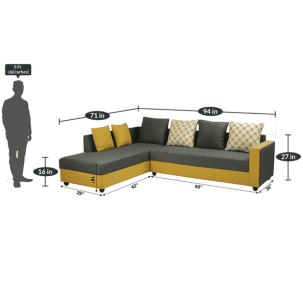 Enabsirb RHS 3 Seater Sofa with Coffee Table in Grey & Yellow Colour by FernInida.com