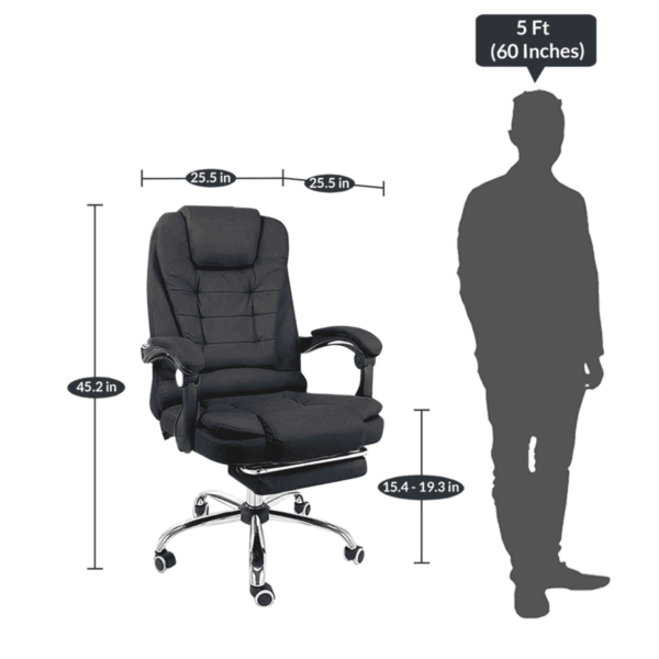 Manager Office Chair with Massager & Footrest in Black Colour by Fern India