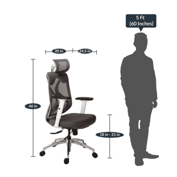 Nez High Back Ergonomic Chair in White & Grey Colour by Fern India