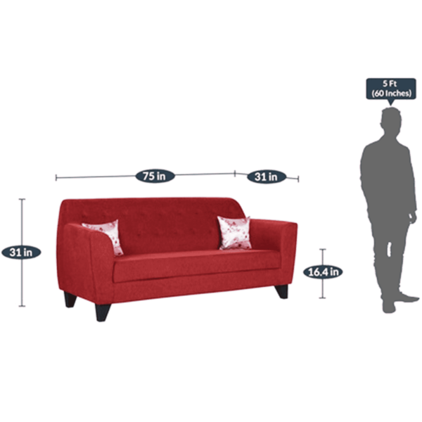 Ilab 3 Seater Sofa In Red Color by FernInida.com