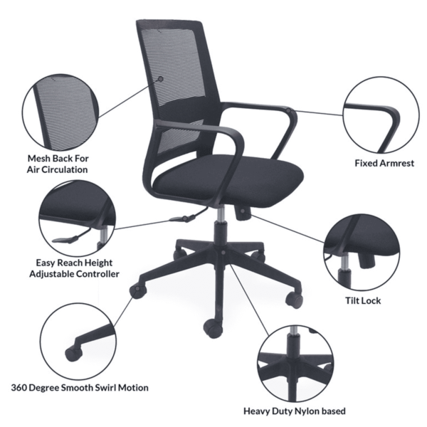 SOS Aeon Ergonomic Chair in Black Colour by Fern India