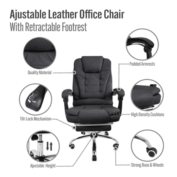 Manager Office Chair with Massager & Footrest in Black Colour by Fern India