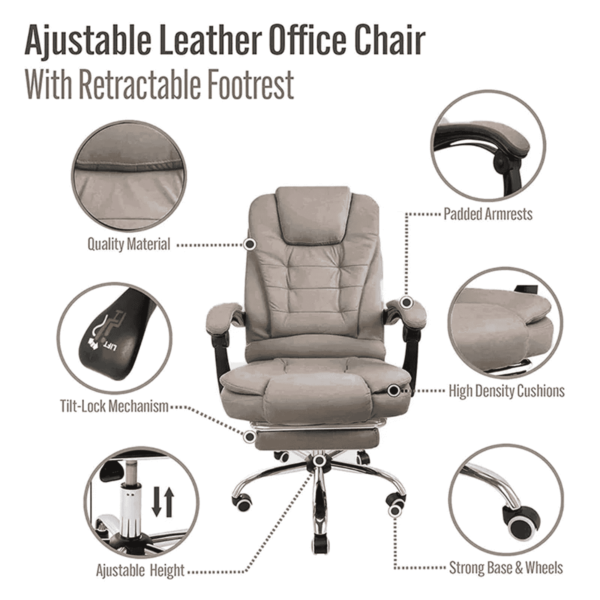 Manager Office Chair with Massager & Footrest in Khaki Colour by Fern India