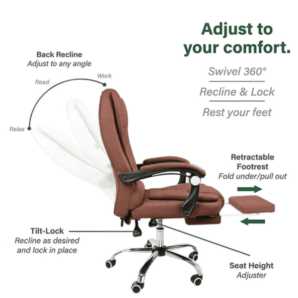 Manager Office Chair with Massager & Footrest in Brown Colour by Fern India