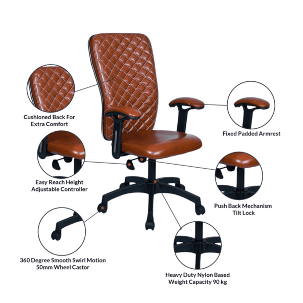 Edaps High Back Executive Chair in Dark Tan Brown Colour by Fern India