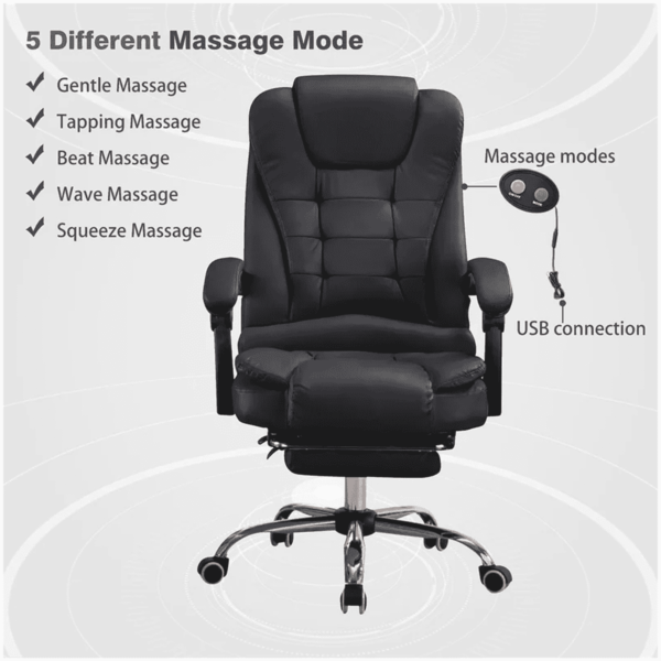Manager Office Chair with Massager & Footrest in Black Colour by Fern India