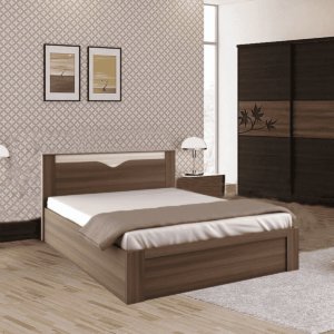 Omsok Crescent King Size Bed with Storage in Dark Acacia Finish by Fern India