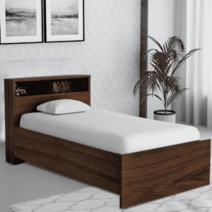 Nabru Single Bed With Head Board Shelf in Acacia Dark & Black Finish by Fern India