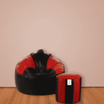 Combo Ahddum XXXL Bean Bag & Stripes Round Stool with Beans in Black & Red Colour by Fern India