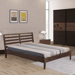 Nref Queen Size Bed in Walnut Brown Matte Finish by Fern India