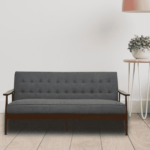 Nimzaj 3 seater Sofa in Dark Grey Colour with Brown Oak Finish by FernIndia.com