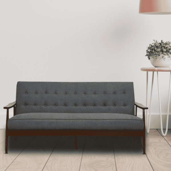 Nimzaj 3 seater Sofa in Dark Grey Colour with Brown Oak Finish by FernIndia.com