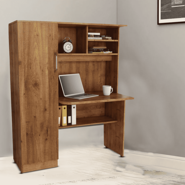 Noiprocs Study Table with Book Shelves & Cabinet in Knotty Wood Finish by Fern India