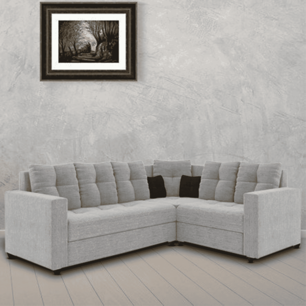 Ahtnamas 6 Seater Corner Sofa with Ottoman in Light Grey Colour by FernIndia.com