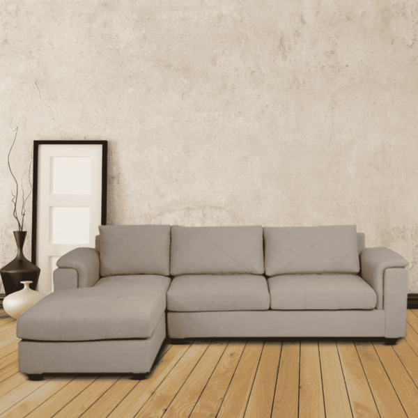 Serdna RHS 3 Seater Sofa with Lounger in Beige Colour by FernIndia.com