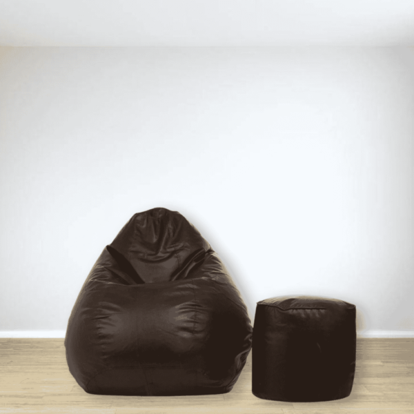 Combo Cissalc XXXL Bean Bag & Round Pouffe with Beans in Brown Colour by Fern India
