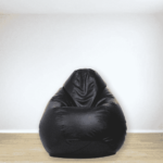 Combo Retser XXXL Bean Bag & Round Pouffe with Beans in Black Colour by Fern India
