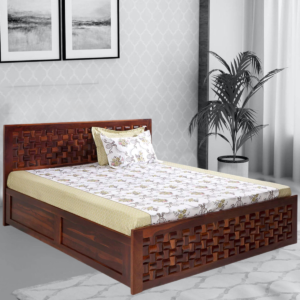 Ateiluj King Size Bed with Storage in Honey Finish by Fern India