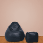 Combo Cissalc XXXL Bean Bag & Square Pouffe with Beans in Navy Blue Colour by Fern India