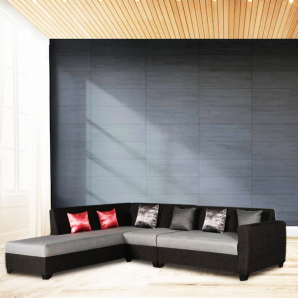 Ssilb 6 Seater Sofa in Black & Grey Color by FernIndia.com