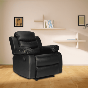 Ardnaxela Leatherette 1 Seater Recliner With Pullout Lever in Black Color by FernIndia.com