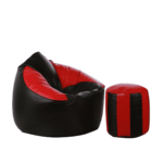 Combo Ahddum XXXL Bean Bag & Stripes Round Stool with Beans in Black & Red Colour by Fern India