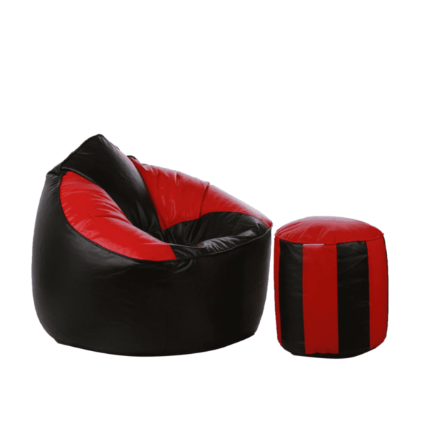 Combo Ahddum XXXL Bean Bag & Stripes Round Stool with Beans in Black & Red Colour by Fern India