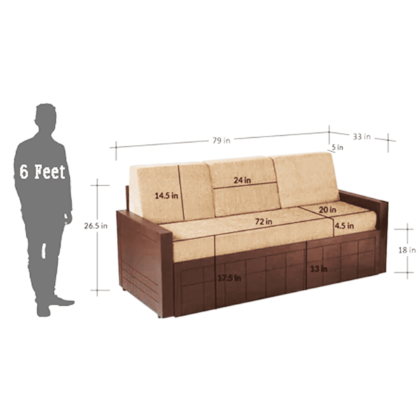 Nyledam Sofa Cum Bed in Brown Colour by FernIndia.com