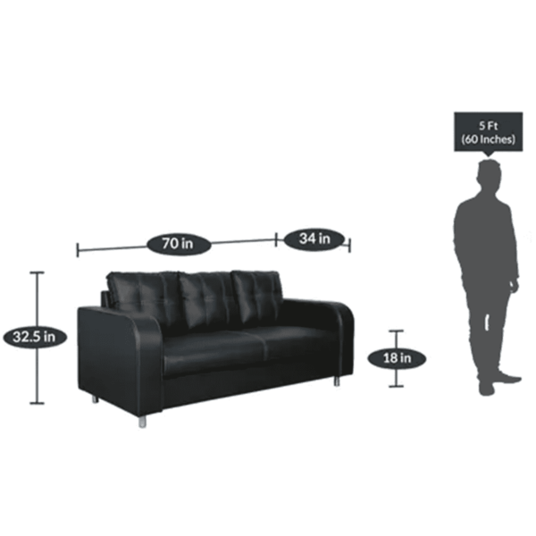 Akanat 3 Seater Sofa in Matte Black Colour by FernIndia.com