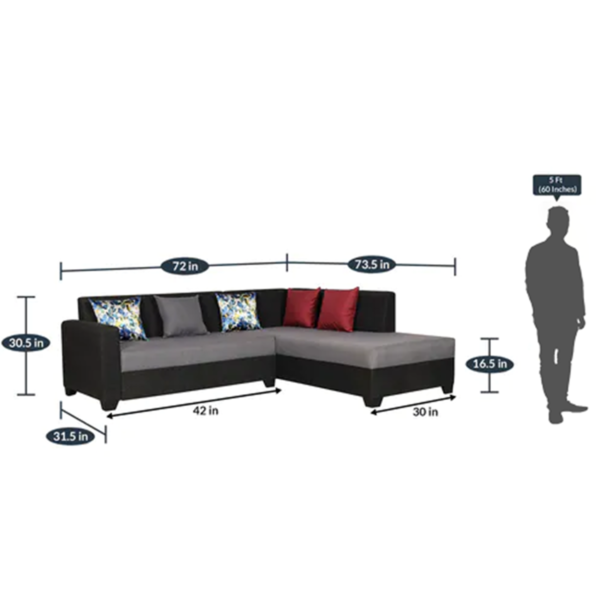 Ssilb 5 Seater LHS Sectional Sofa in Black & Grey Colour by FernIndia.com
