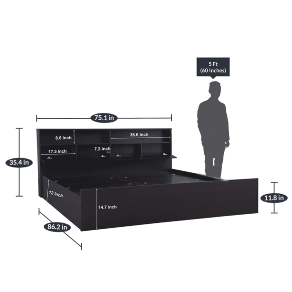 Xela King Size Bed with Storage in Dark Walnut Finish by Fern India