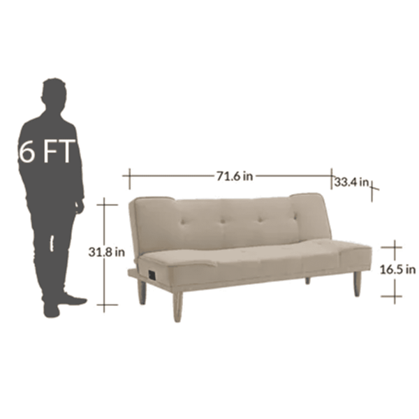 Olbap Sofa Cum Bed with Power Outlet In Beige Colour by FernIndia.com