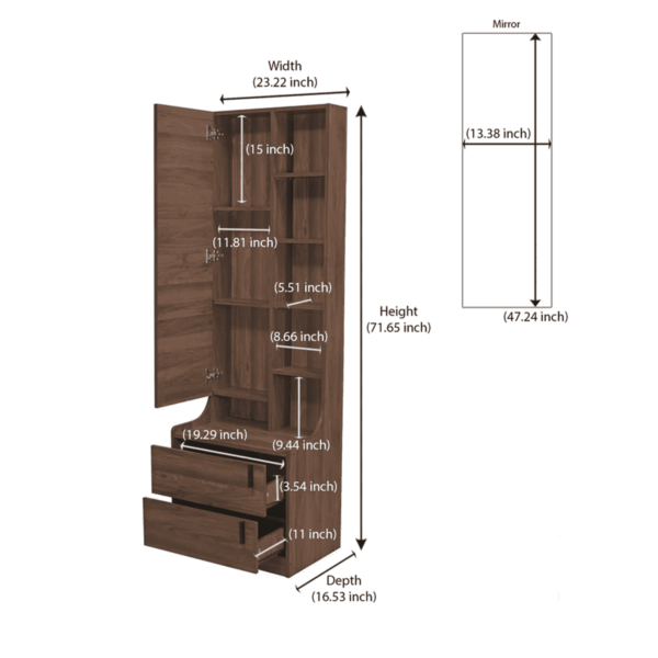 Arres Dresser with Hidden Mirror Storage in Wenge Finish by Fern India