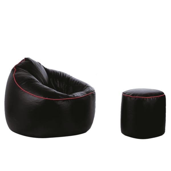 Ahddum obmoc XXXL Bean Bag & Round Pouffe with Beans in Black Colour with Pink Piping by Fern India