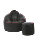 Combo Ahddum XXXL Bean Bag & Round Stool with Beans in Grey Colour with Pink Piping by Fern India