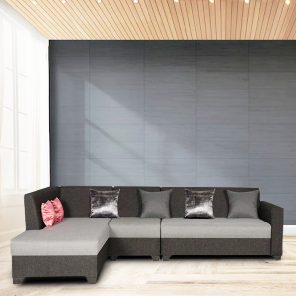 Ssilb 6 Seater Sofa in Black & Grey Color by FernIndia.com