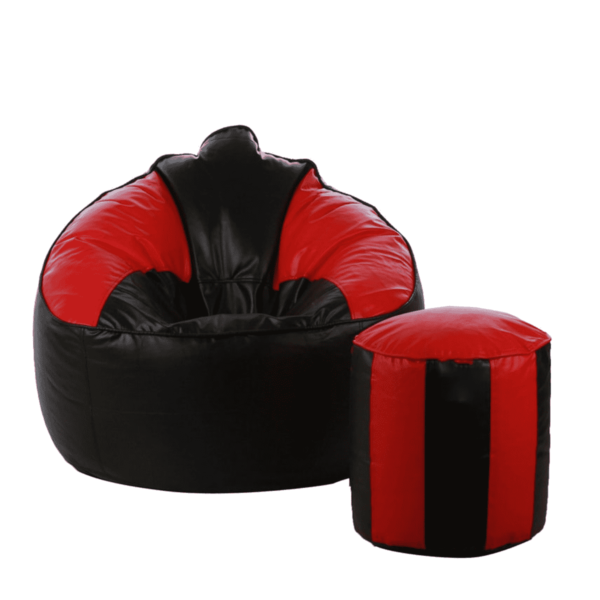 Combo Ahddum XXXL Bean Bag & Stripes Round Stool with Beans in Black & Red Colour by Fern India