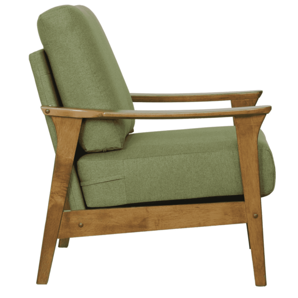 Yrelev 1 Seater Sofa in Green Colour with Brown Oak Finish by FernIndia.com