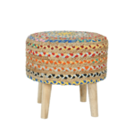 Jute Chindi Braided Puffy Stool in Multi Colour by Fern India