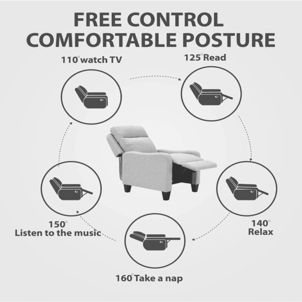 Rotnev Manual Pushback Recliner In Grey Color By FernIndia.Com