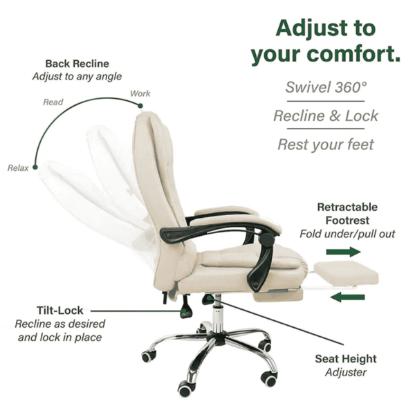 Manager Office Chair with Massager & Footrest in Beige Colour by Fern India