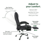 Manager Office Chair with Massager & Footrest in Black Colour by Fern India