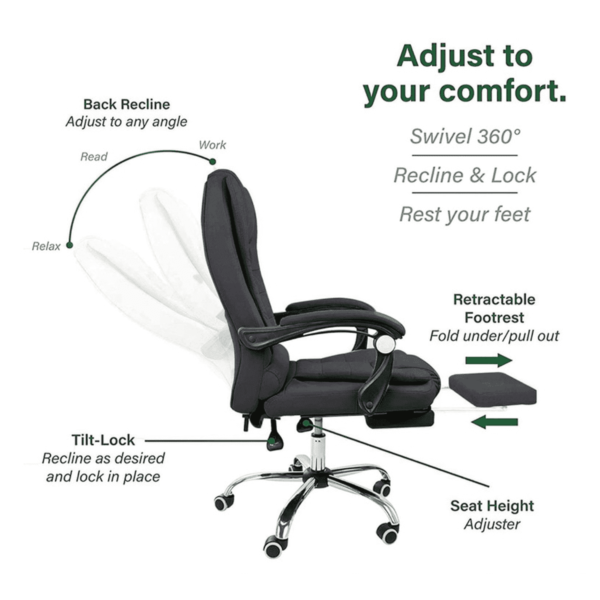 Manager Office Chair with Massager & Footrest in Black Colour by Fern India