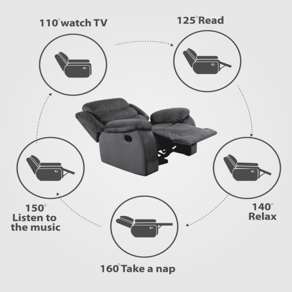 Oir 1 Seater Manual Recliner in Grey Colour by FernIndia.com