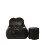 Combo Retser XXXL Bean Bag & Round Pouffe with Beans in Black Colour by Fern India