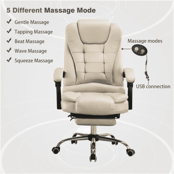 Manager Office Chair with Massager & Footrest in Beige Colour by Fern India