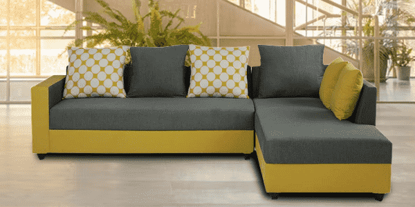 Areivir LHS 6 Seater Sofa In Grey & Yellow Color by FernIndia.com