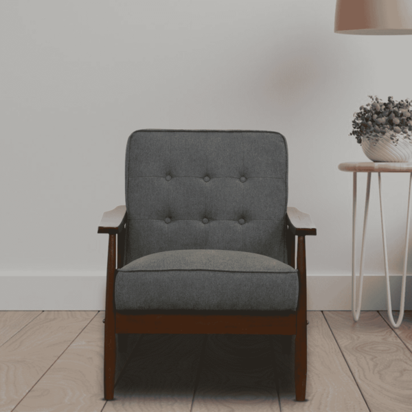 Nimzaj 1 seater Sofa in Dark Grey Colour with Brown Oak Finish by FernIndia.com